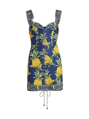 FARM RIO lace up pineapple mini dress
